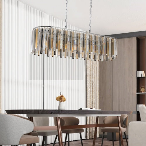 Modern Oval Crystal Chandelier – Luxury Ceiling Fixture with Adjustable Height