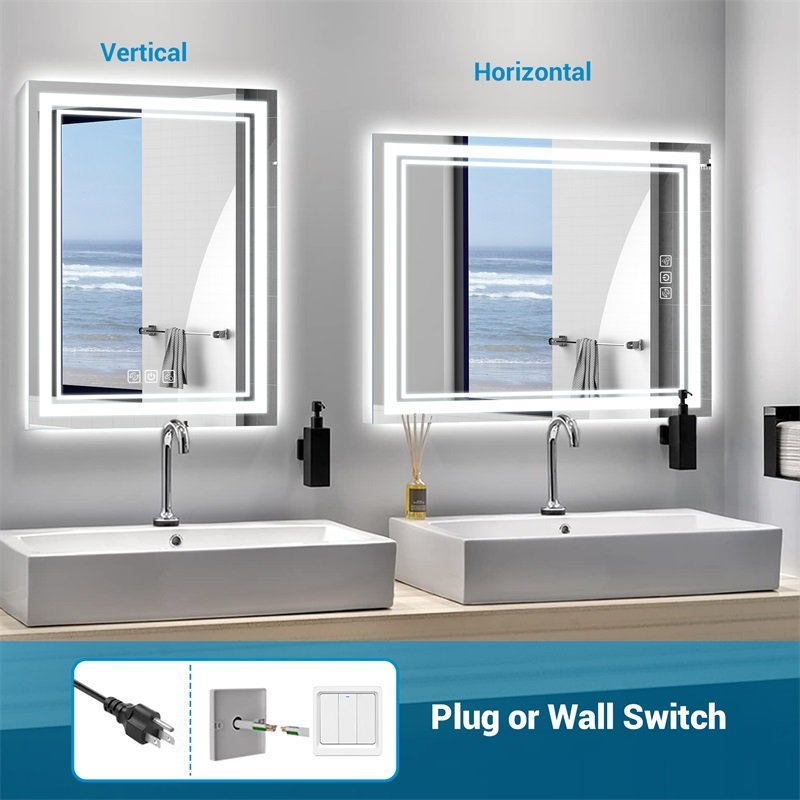 LED Bathroom Mirror With Lights Wall Vanity LED Mirror Stepless Dimmable, Double Front And Backlight, Anti-Fog, Memory Smart Mirror For Bathroom