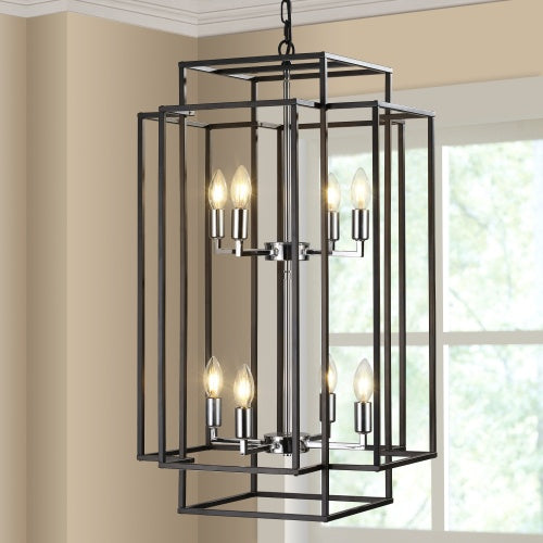 8-Light Tiered Lantern Chandelier – Industrial Farmhouse Ceiling Fixture