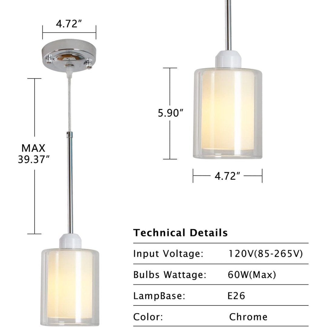 Modern Glass Cylinder Pendant Light – Adjustable Chrome Finish