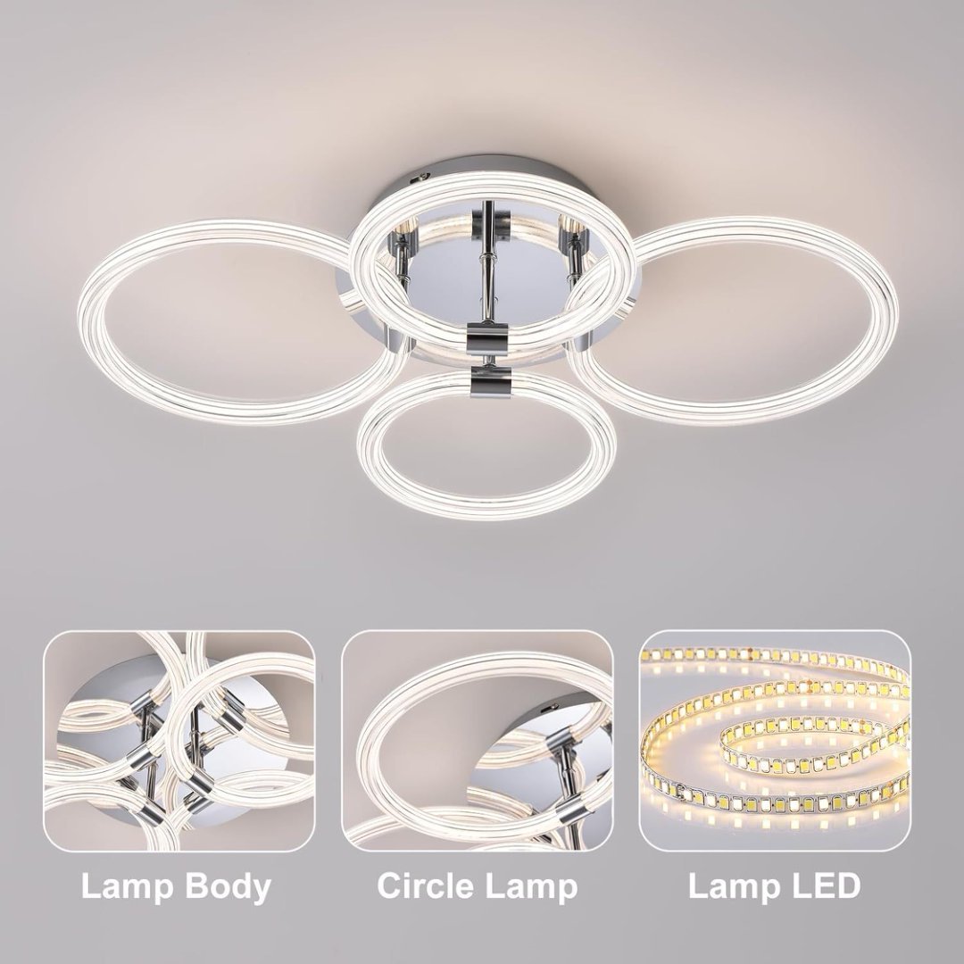 Modern 4-Head LED Ceiling Light with Dimmable Remote – Flush Mount Acrylic Fixture for Bedroom, Living Room, Kitchen