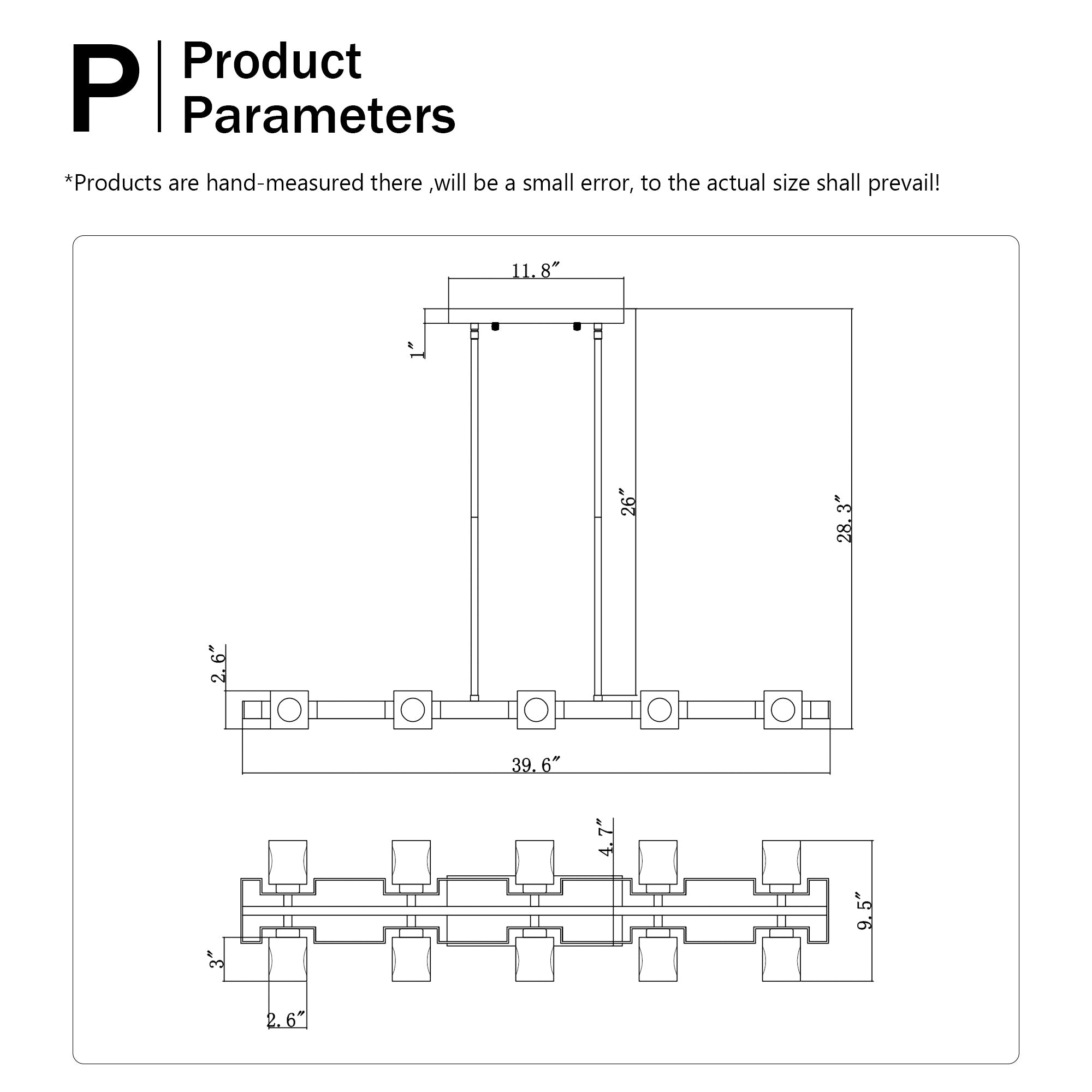 10-Light Rectangle Crystal Chandelier – Modern Farmhouse Black Pendant