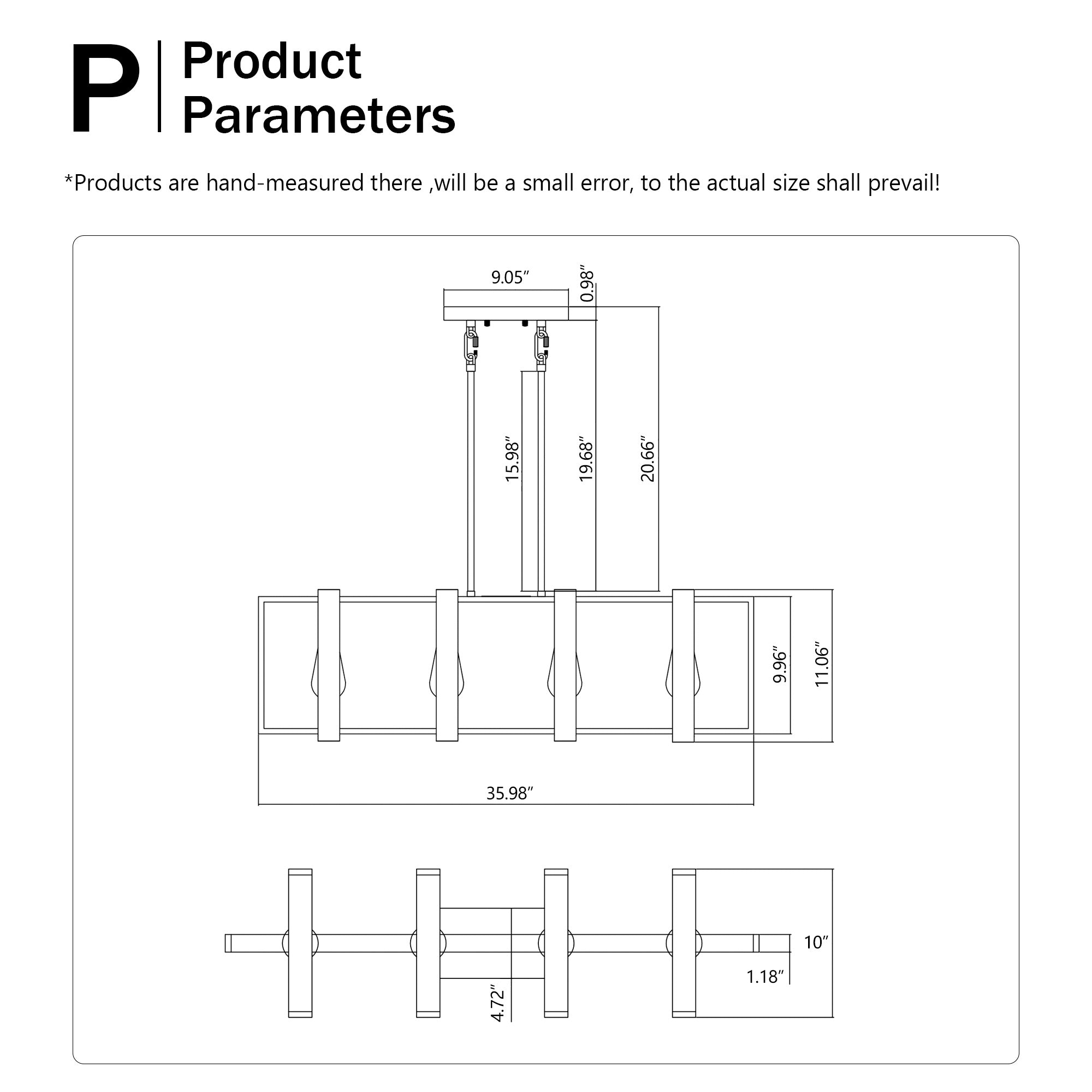 4-Light Rectangular Farmhouse Pendant Light – Wood and Black Metal