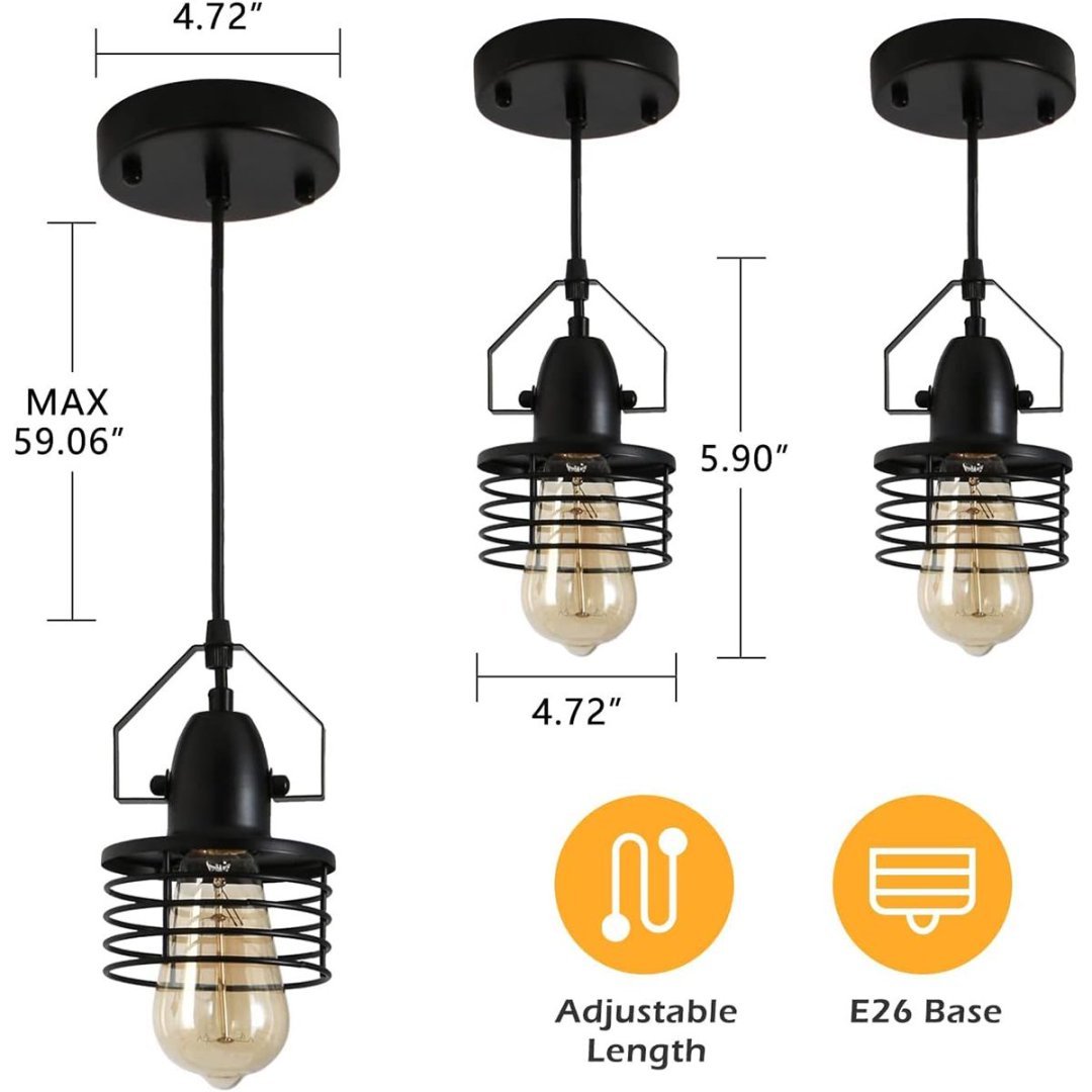 Industrial Black Metal Cage Pendant Light – 1-Light E26 Fixture