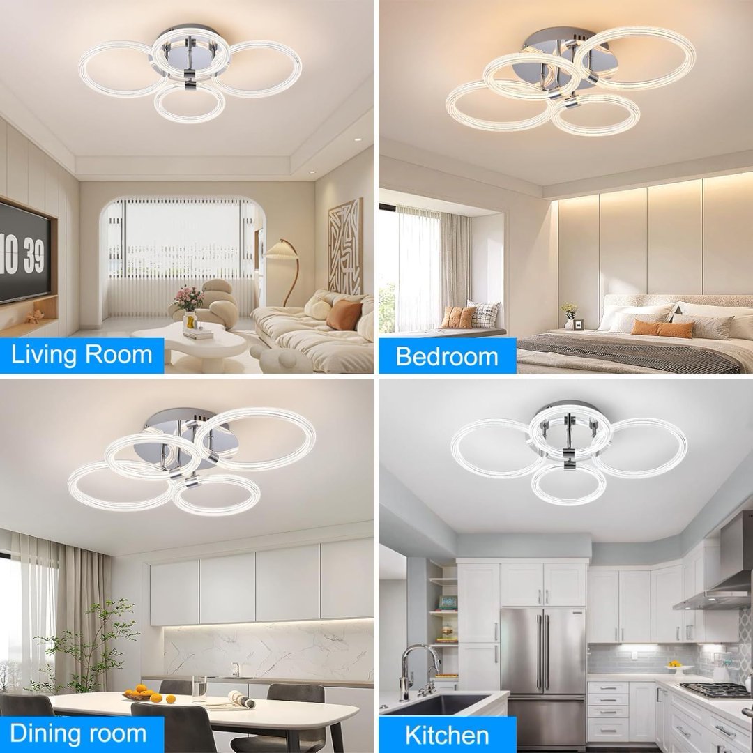 Modern 4-Head LED Ceiling Light with Dimmable Remote – Flush Mount Acrylic Fixture for Bedroom, Living Room, Kitchen