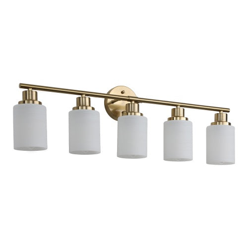 Gold 5-Light Bathroom Vanity Fixture with Frosted Glass
