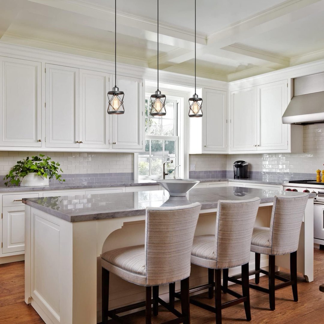 Rustic Silver Mini Cage Pendant Light – Adjustable Farmhouse Fixture