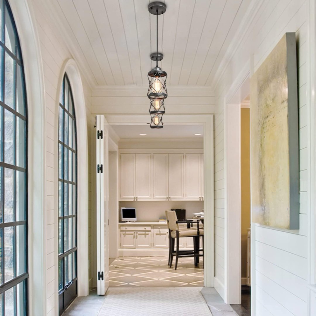 Rustic Silver Mini Cage Pendant Light – Adjustable Farmhouse Fixture