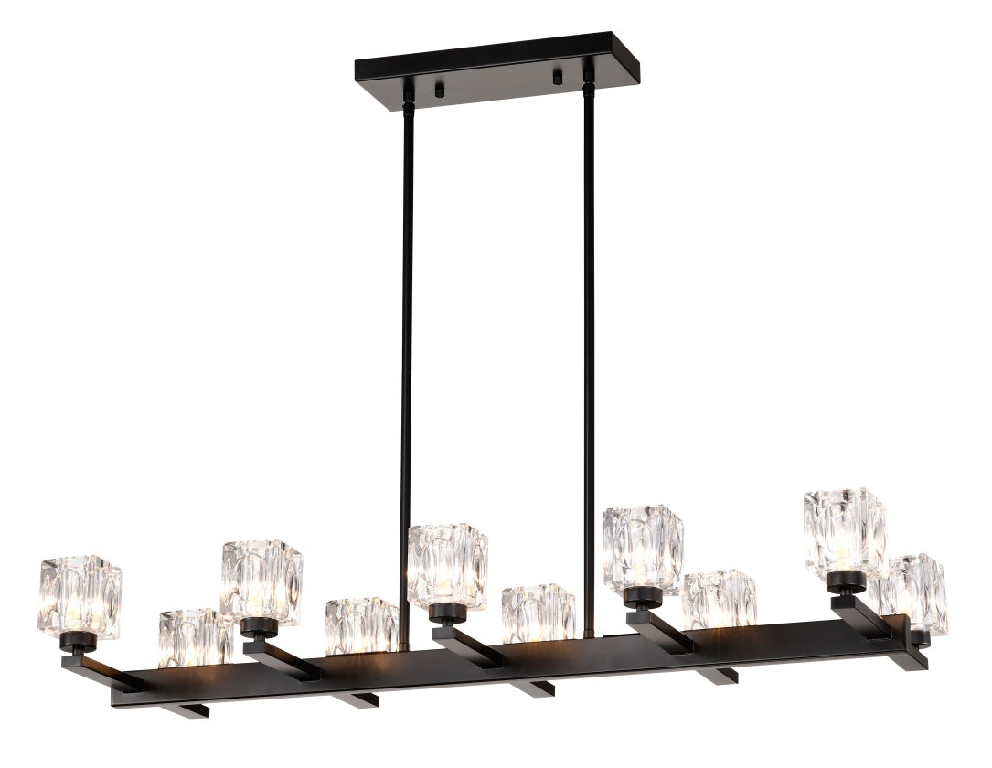 10-Light Black Linear Crystal Chandelier for Dining Room