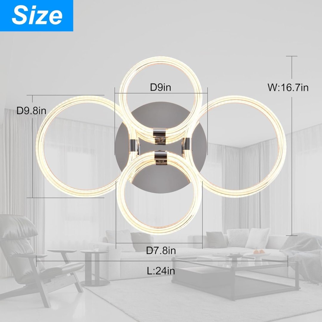 Modern 4-Head LED Ceiling Light with Dimmable Remote – Flush Mount Acrylic Fixture for Bedroom, Living Room, Kitchen