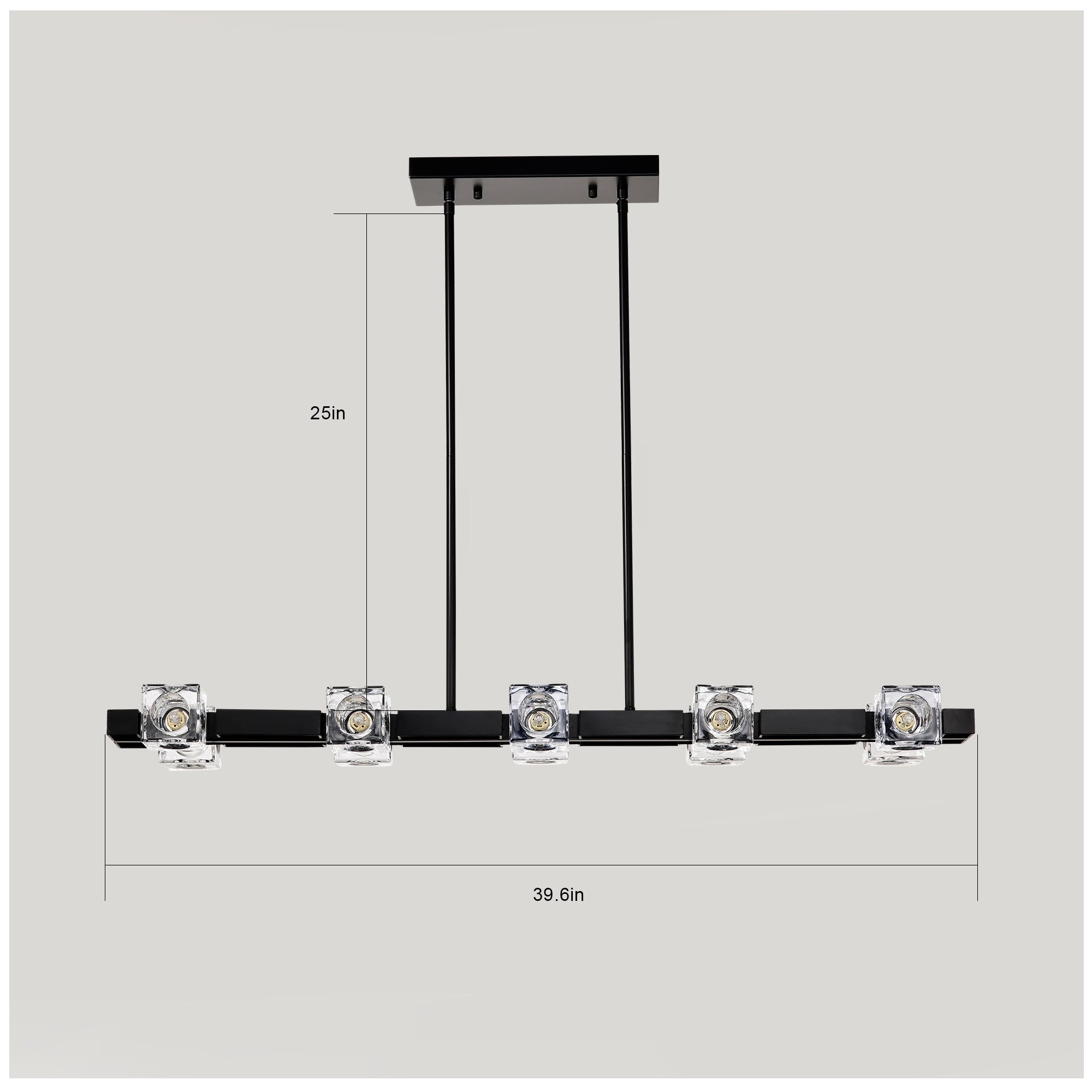 10-Light Rectangle Crystal Chandelier – Modern Farmhouse Black Pendant