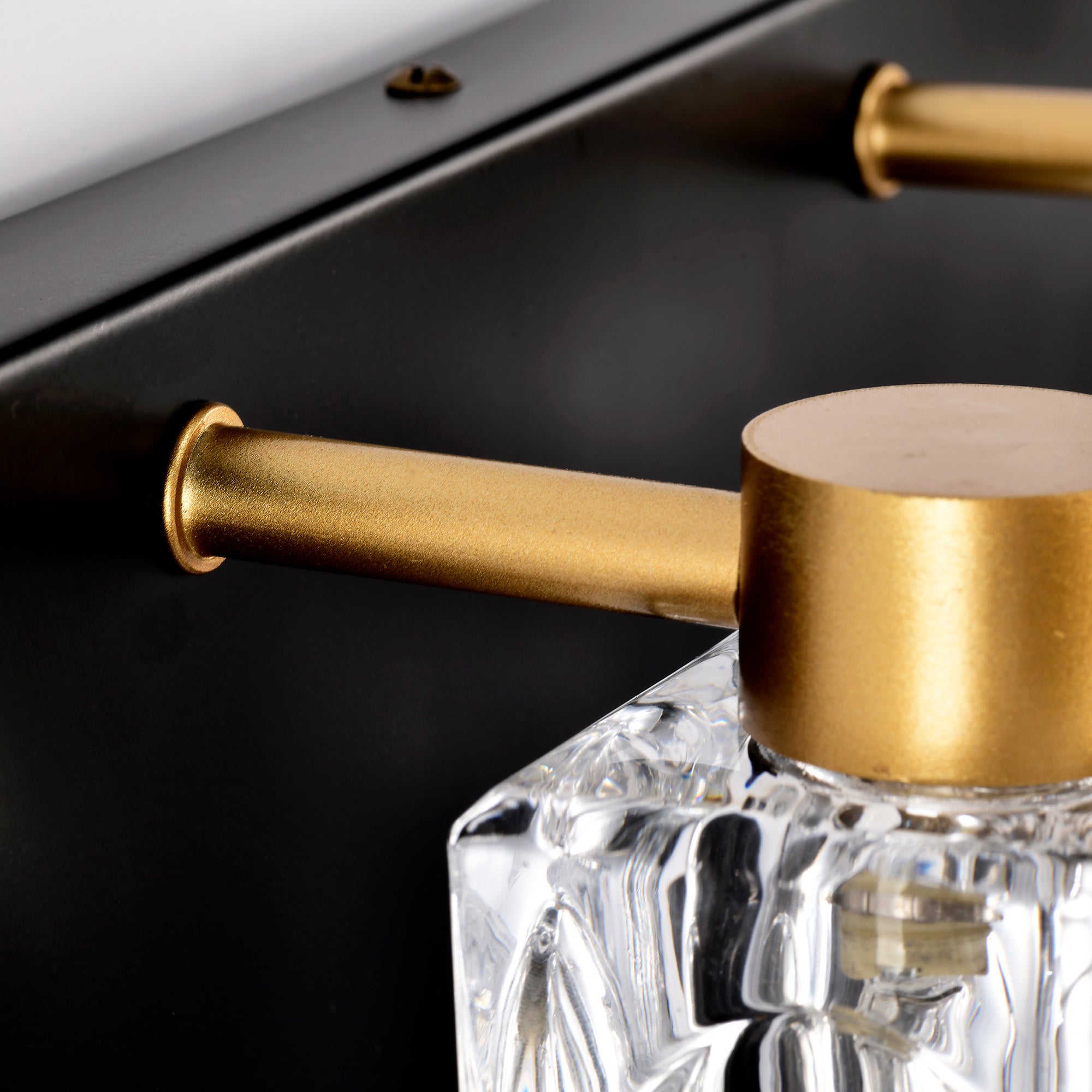 4-Light Matte Black & Gold Vanity Light with Crystal Glass Shades – Modern Bathroom Wall Fixture