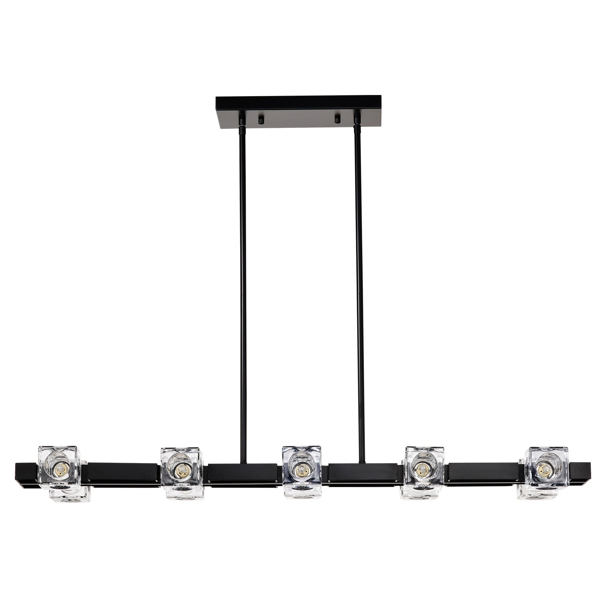 10-Light Rectangle Crystal Chandelier – Modern Farmhouse Black Pendant