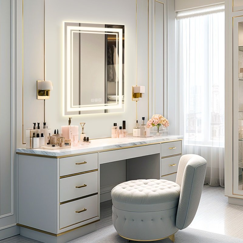 LED Bathroom Mirror With Lights Wall Vanity LED Mirror Stepless Dimmable, Double Front And Backlight, Anti-Fog, Memory Smart Mirror For Bathroom