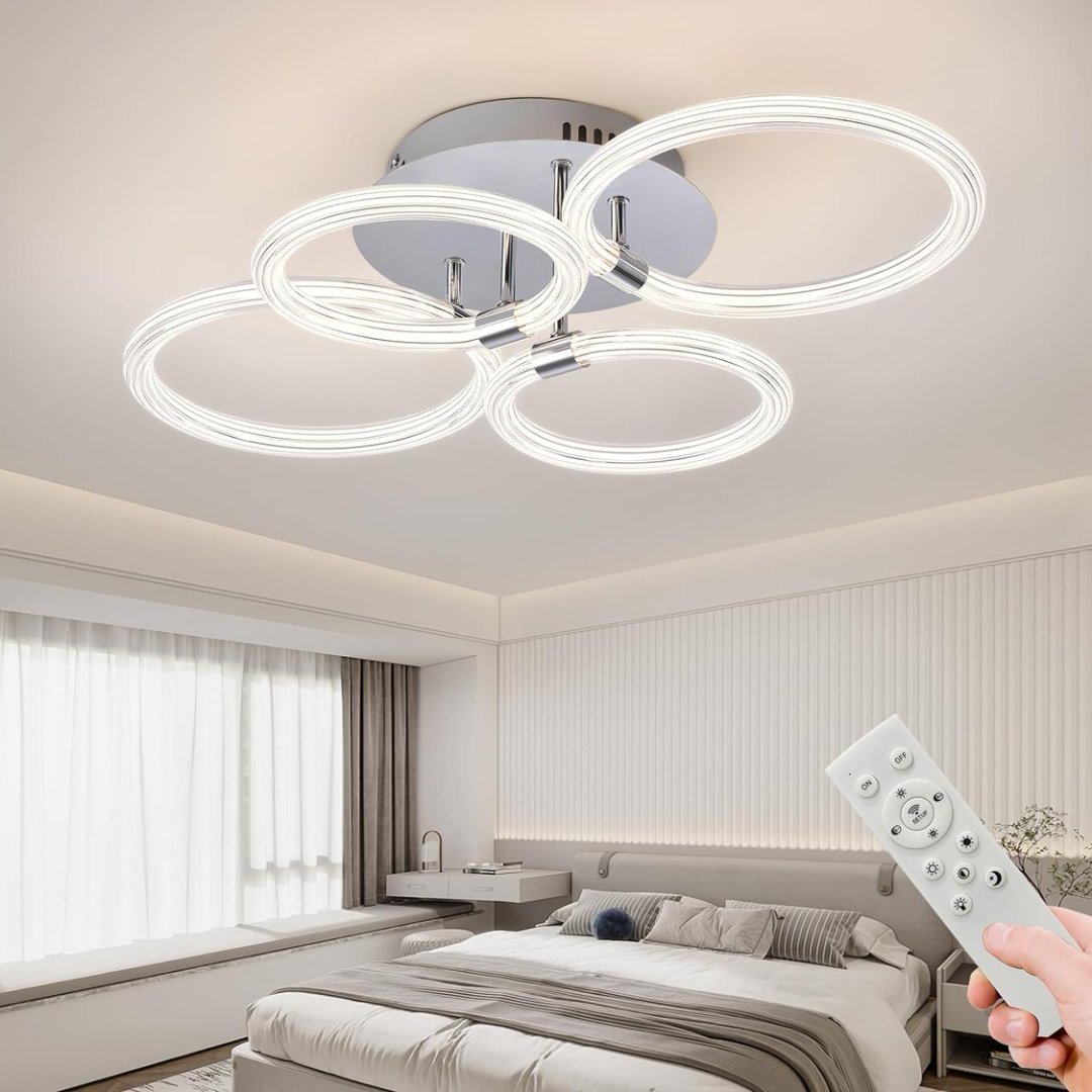 Modern 4-Head LED Ceiling Light with Dimmable Remote – Flush Mount Acrylic Fixture for Bedroom, Living Room, Kitchen