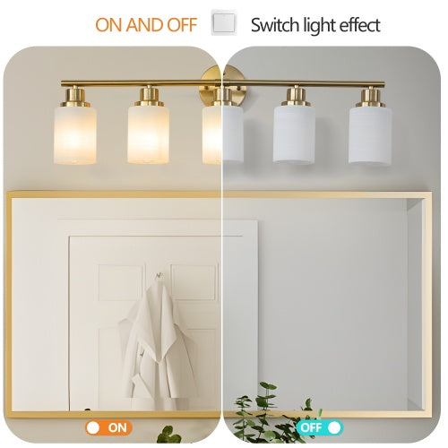 Gold 5-Light Bathroom Vanity Fixture with Frosted Glass