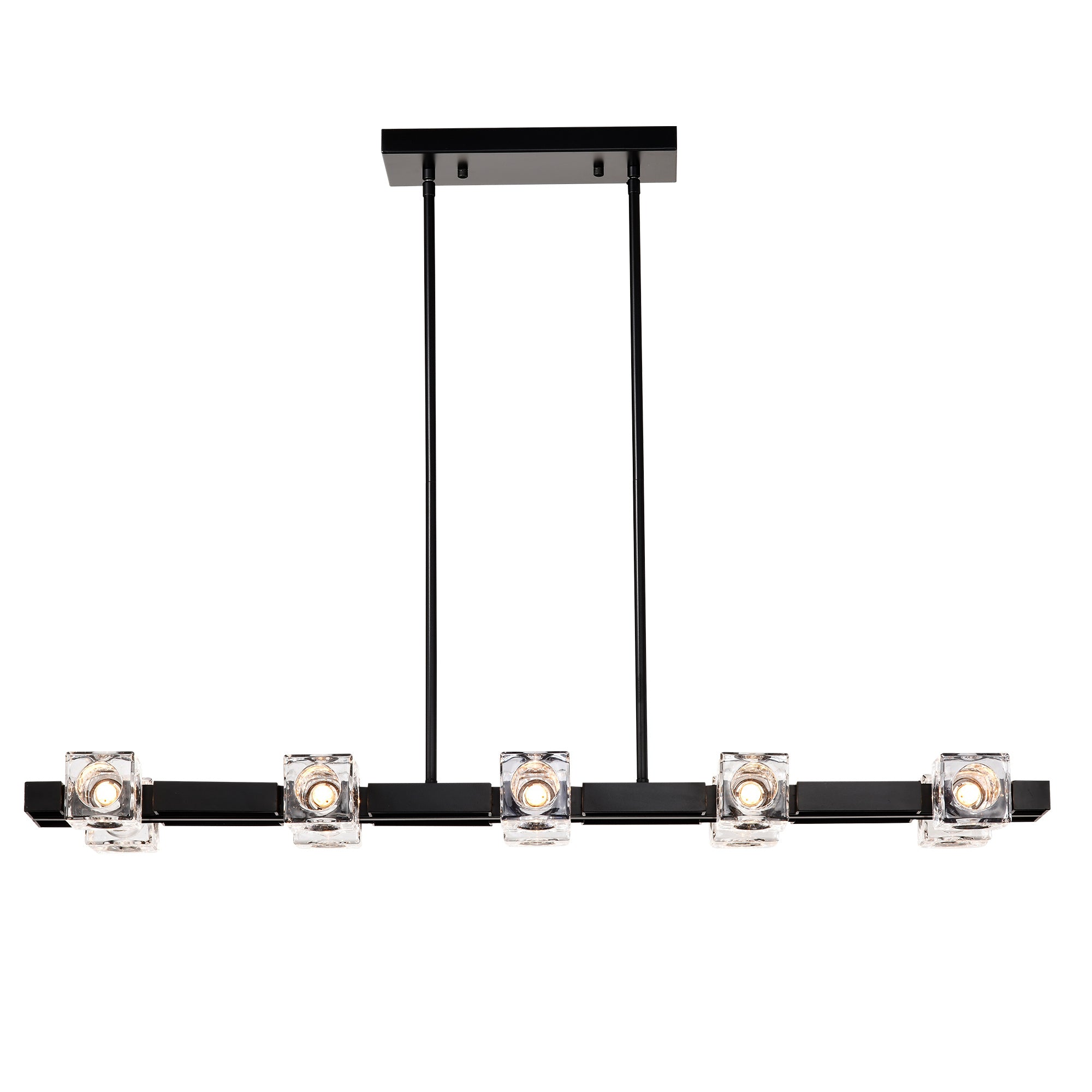 10-Light Rectangle Crystal Chandelier – Modern Farmhouse Black Pendant