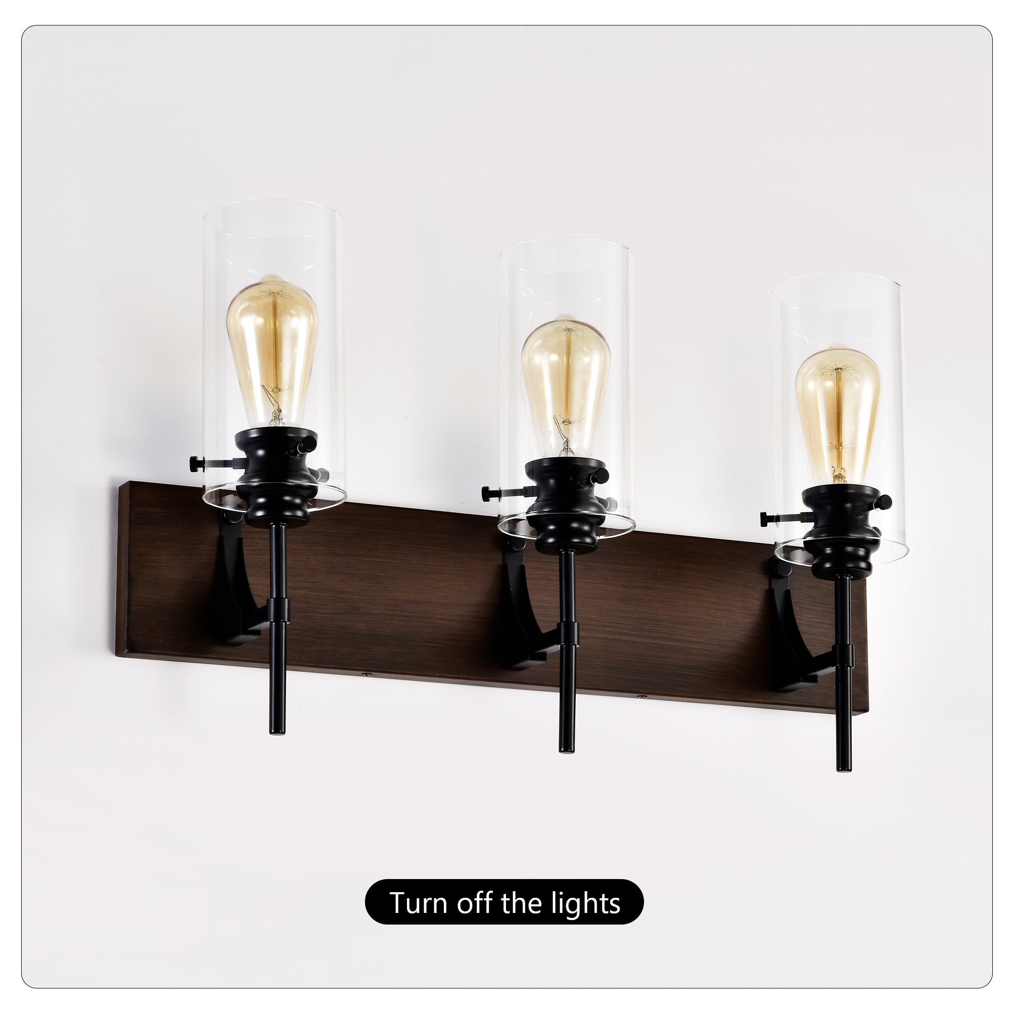 Orno Luxe™ Modern 3-Light Vanity Fixture – Matte Black & Wood with Glass Shades