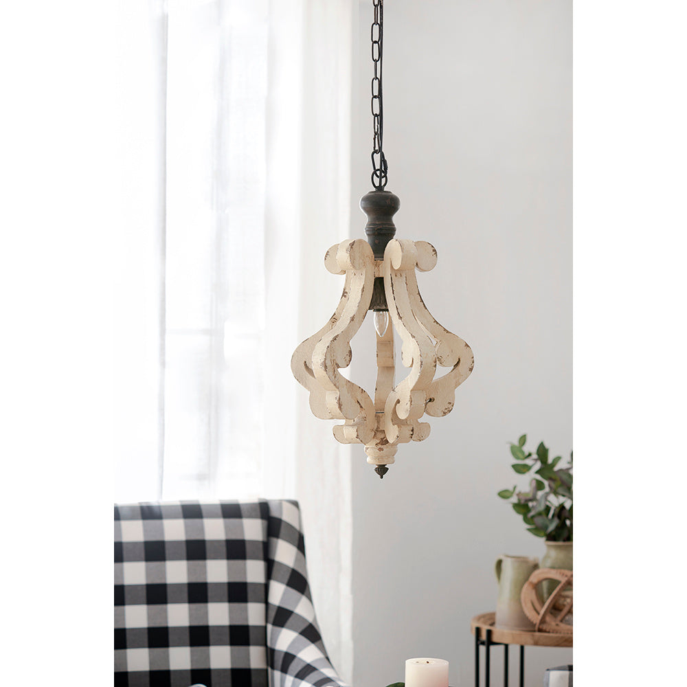 Farmhouse Wood Chandelier – Antique White French Country Fixture