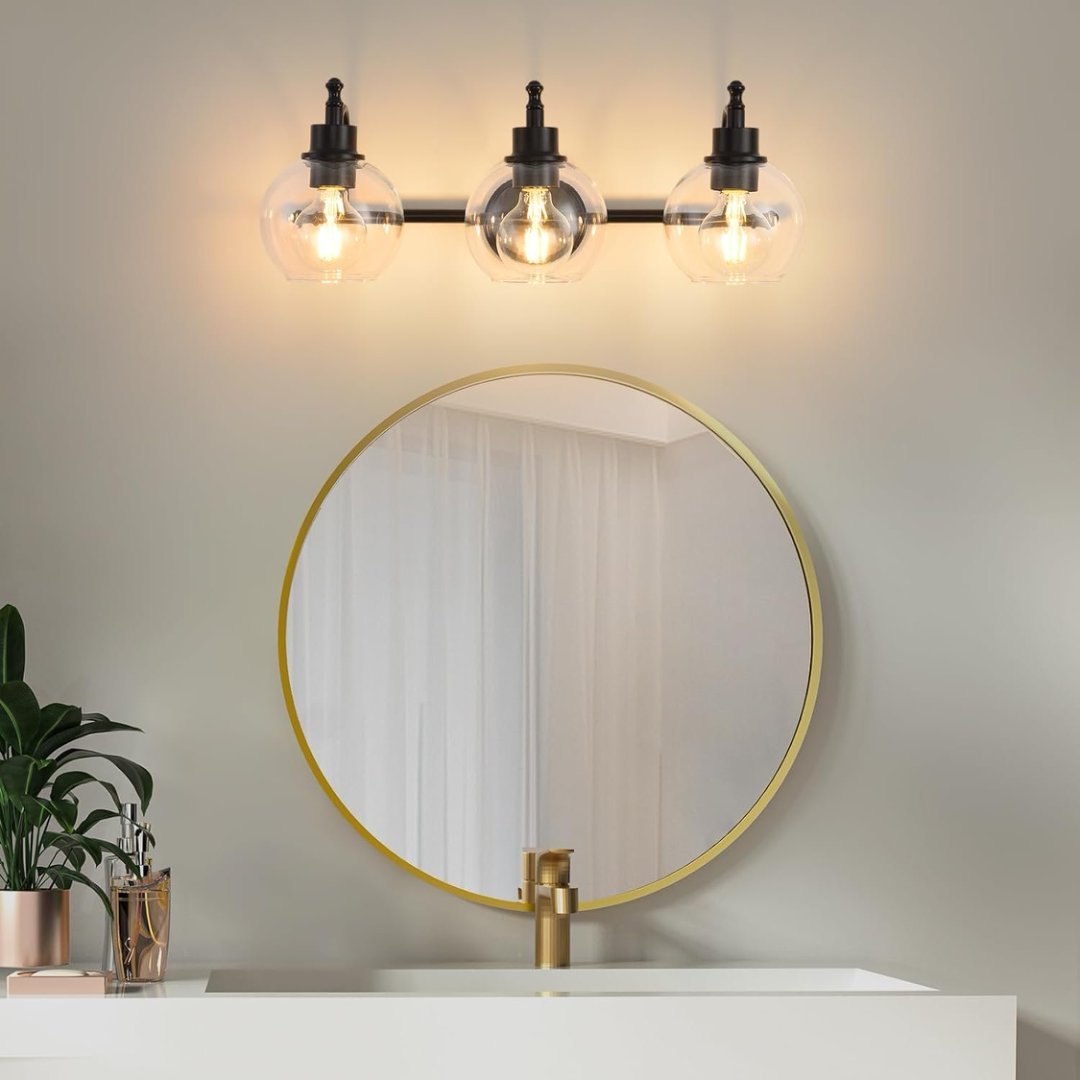 3-Light Bathroom Vanity Wall Fixture – 22” Retro Glass Shade Light for Mirror, Kitchen, or Living Room
