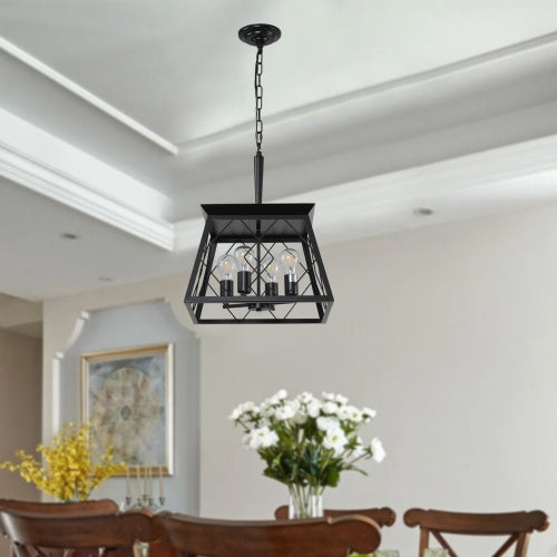 4-Light Black Farmhouse Chandelier – Adjustable Vintage Iron Fixture