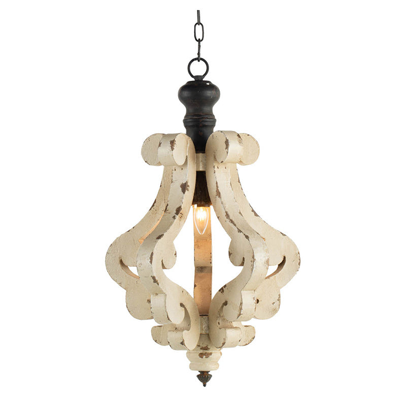 Farmhouse Wood Chandelier – Antique White French Country Fixture