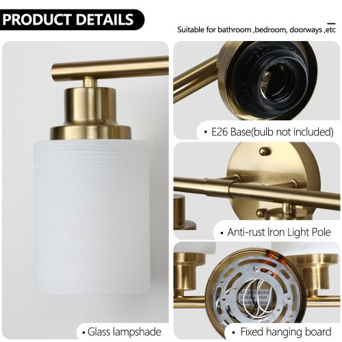 Gold 5-Light Bathroom Vanity Fixture with Frosted Glass
