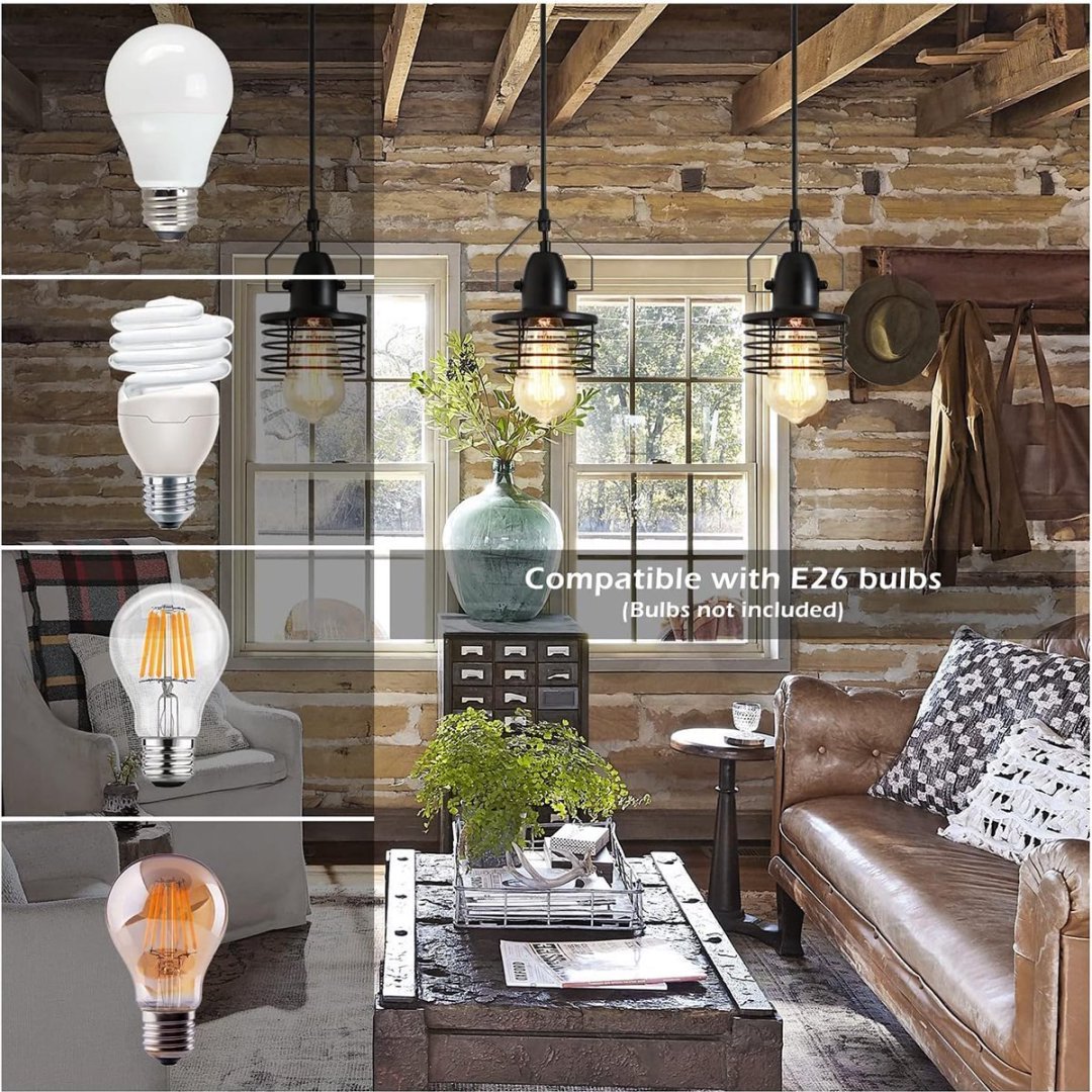 Industrial Black Metal Cage Pendant Light – 1-Light E26 Fixture