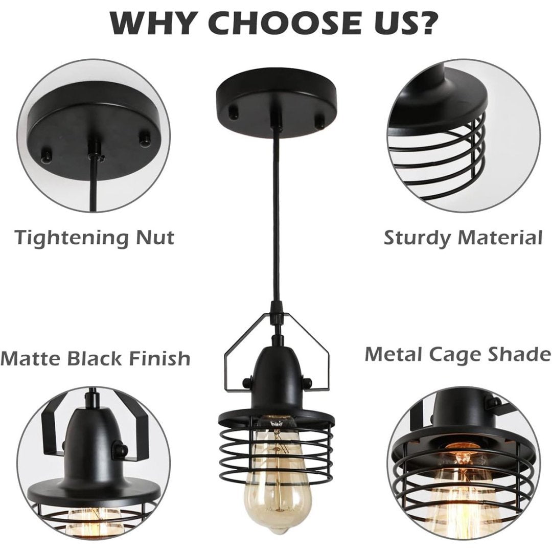 Industrial Black Metal Cage Pendant Light – 1-Light E26 Fixture